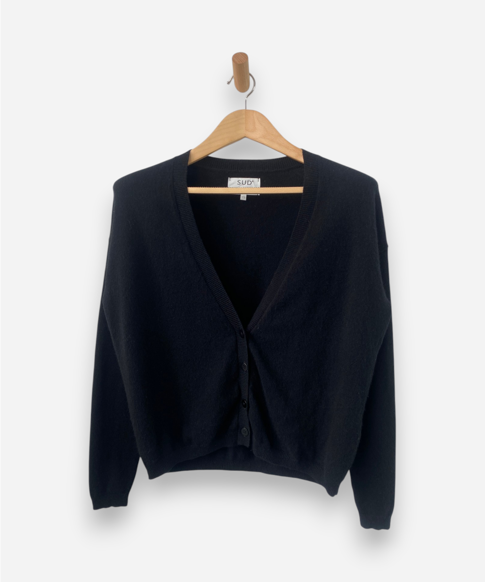 Black Cashmere V Neck Cardigan by Sud Express