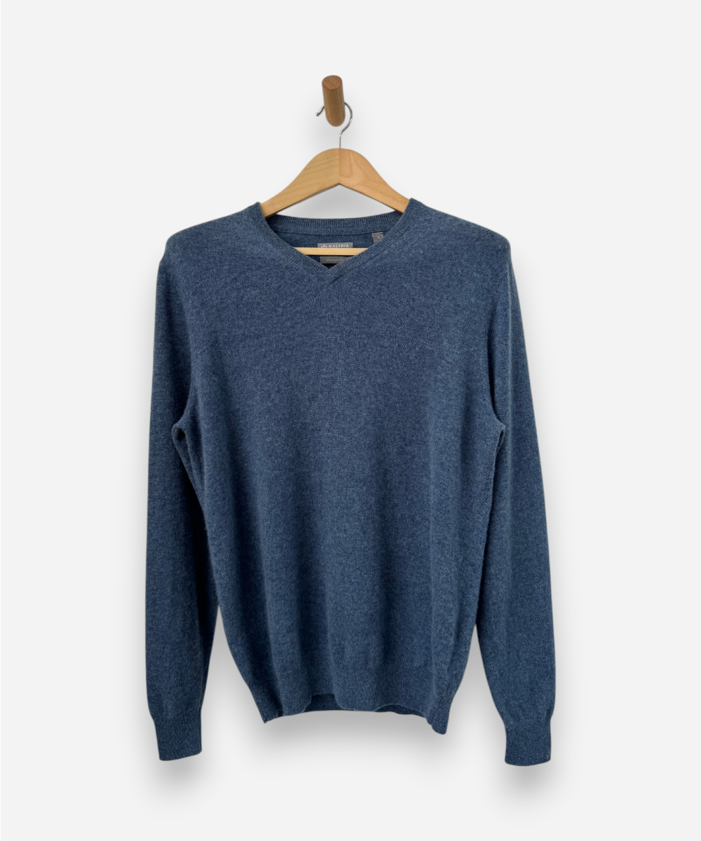 Blue Cashmere V Neck Jumper
