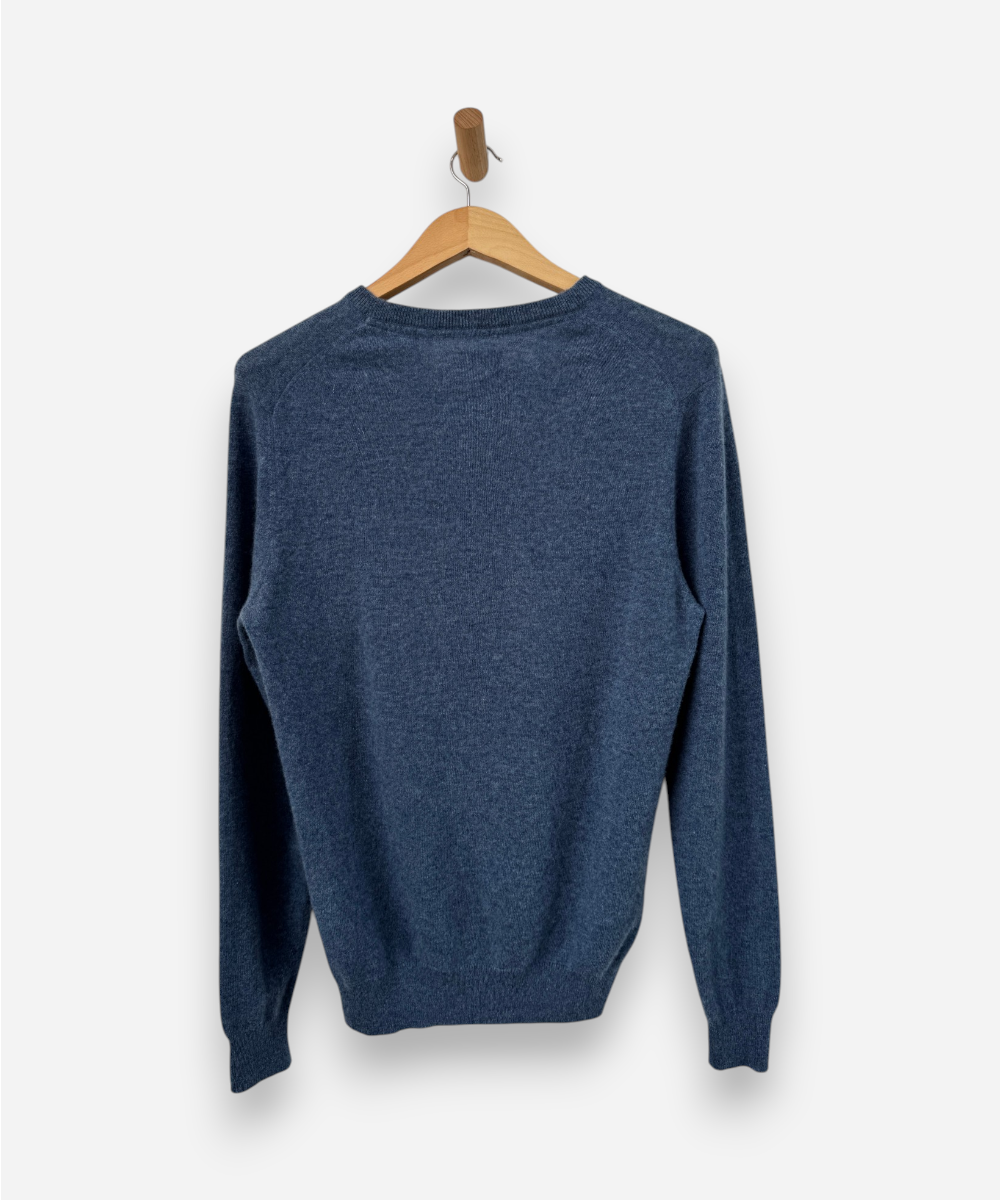 Blue Cashmere V Neck Jumper