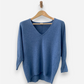Blue Cashmere V Neck Oversized Jumper