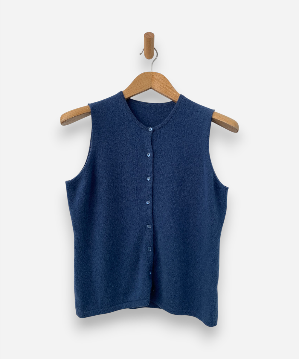 Blue Cashmere Button Up Sleeveless Cardigan by Et Cote Inglis