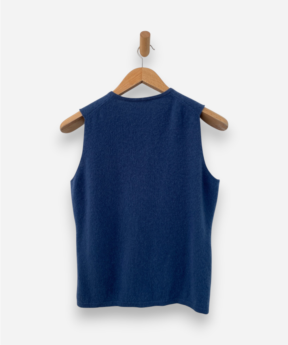 Blue Cashmere Button Up Sleeveless Cardigan by Et Cote Inglis