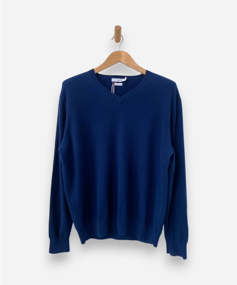 Blue Cashmere V Neck Jumper by Conbipel