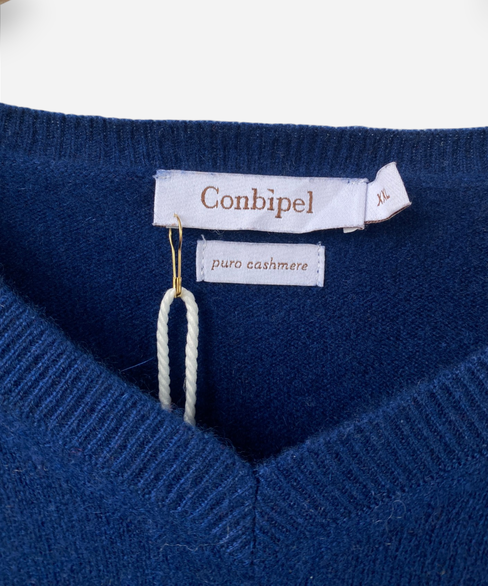 Blue Cashmere V Neck Jumper by Conbipel