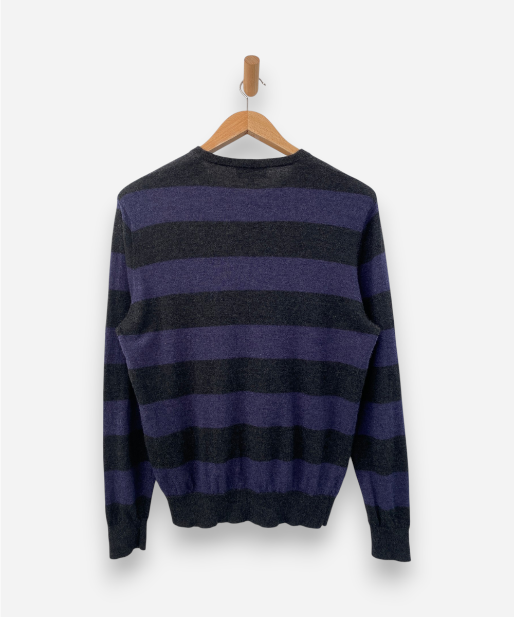 Blue and Grey Striped Cashmere Crew Neck Jumper by Neiman Marcus