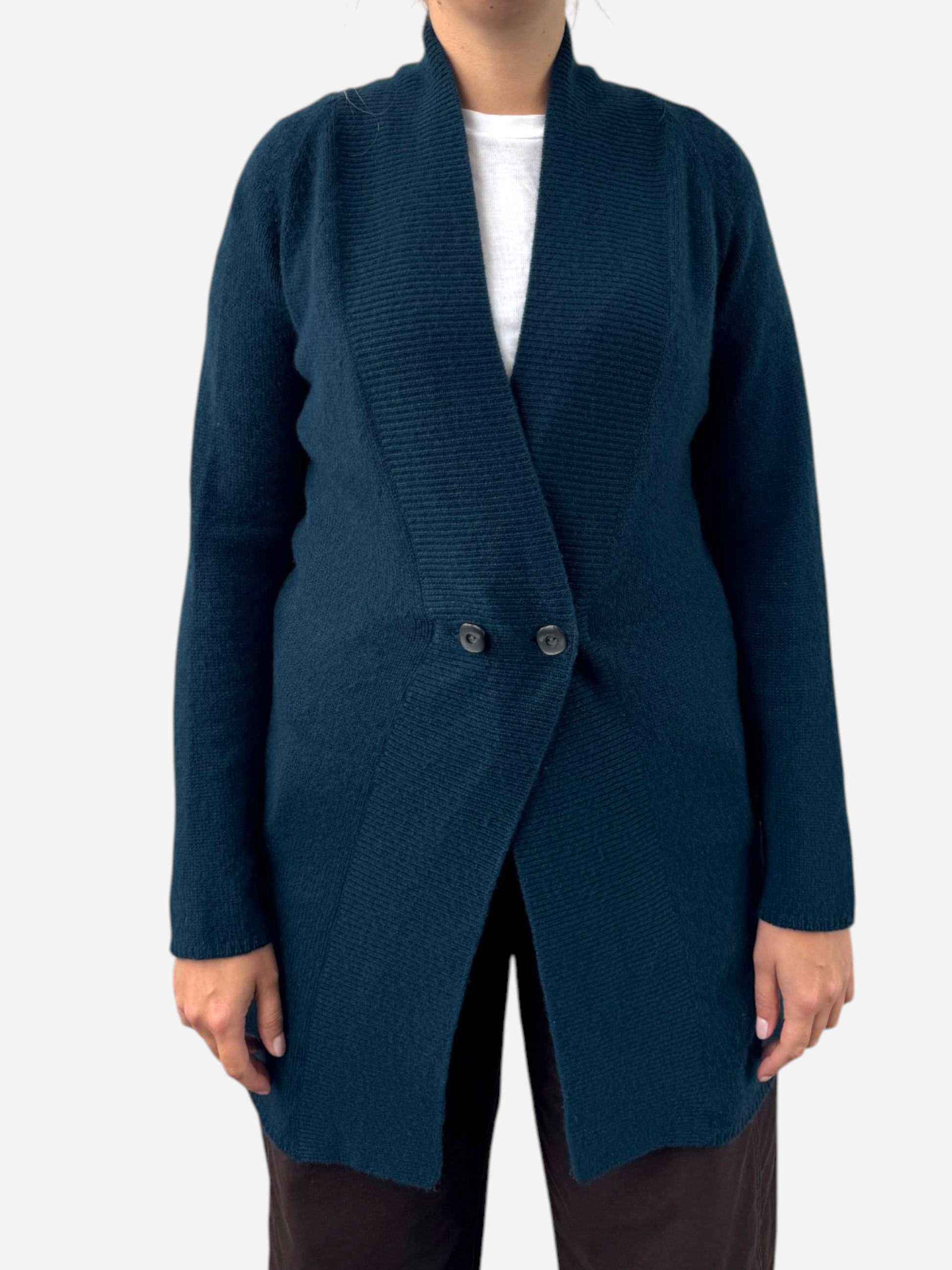 Blue Cashmere Collared Chunky Knit Cardigan