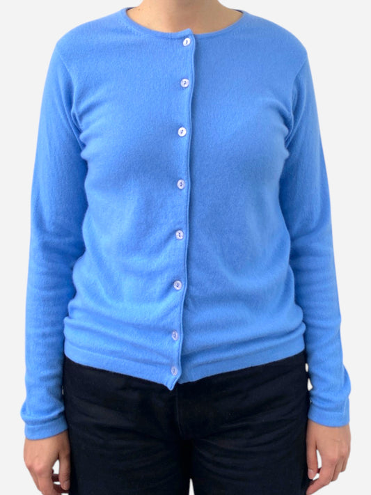 Blue Cashmere Crew Neck Cardigan by Lochmere