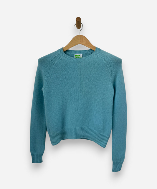 Blue Cashmere Crew Neck Chunky Jumper