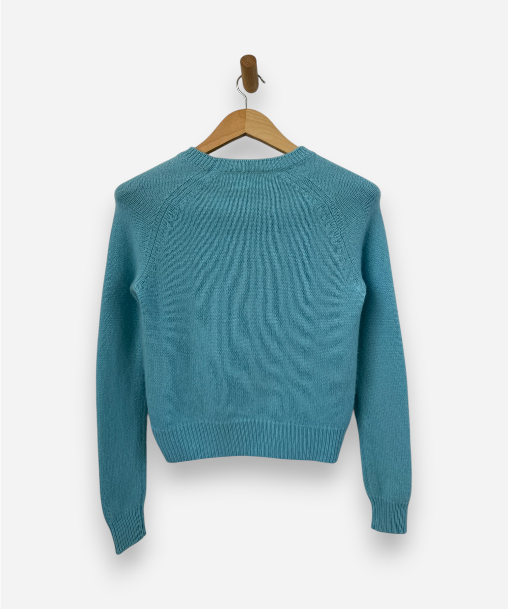 Blue Cashmere Crew Neck Chunky Jumper