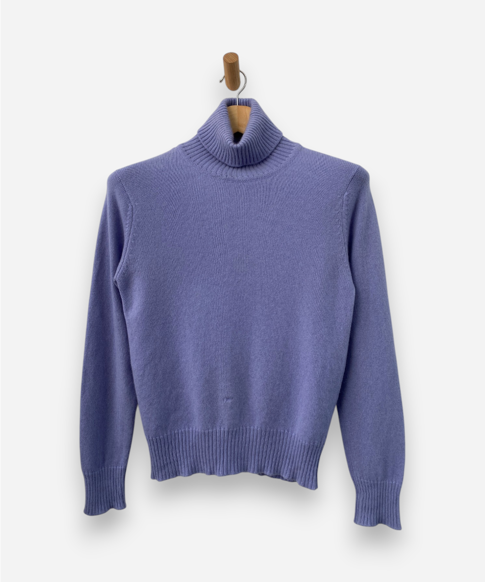 Blue Cashmere Roll Neck Jumper by Johnstons of Elgin