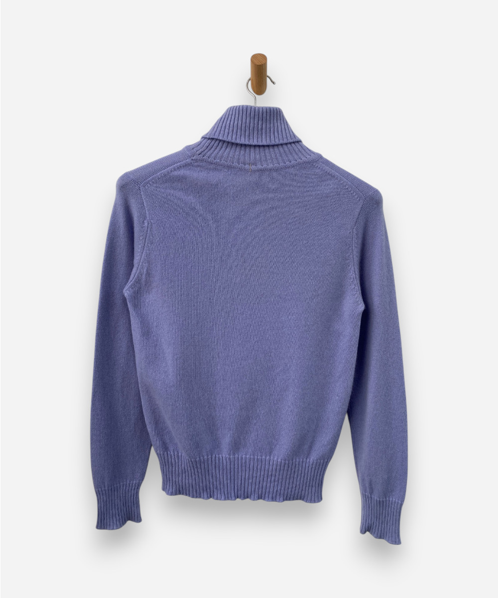 Blue Cashmere Roll Neck Jumper by Johnstons of Elgin