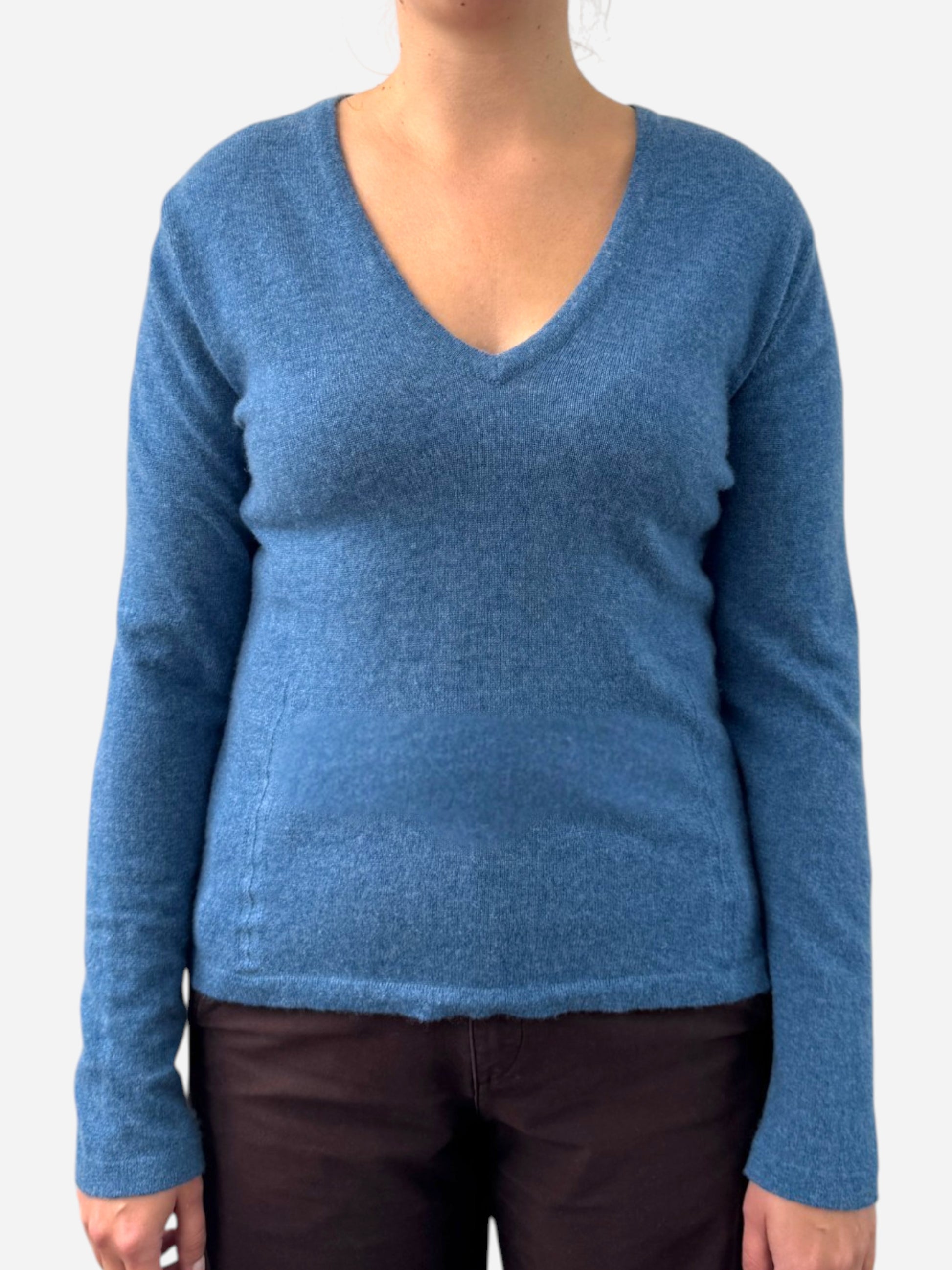 Blue Cashmere V Neck Jumper