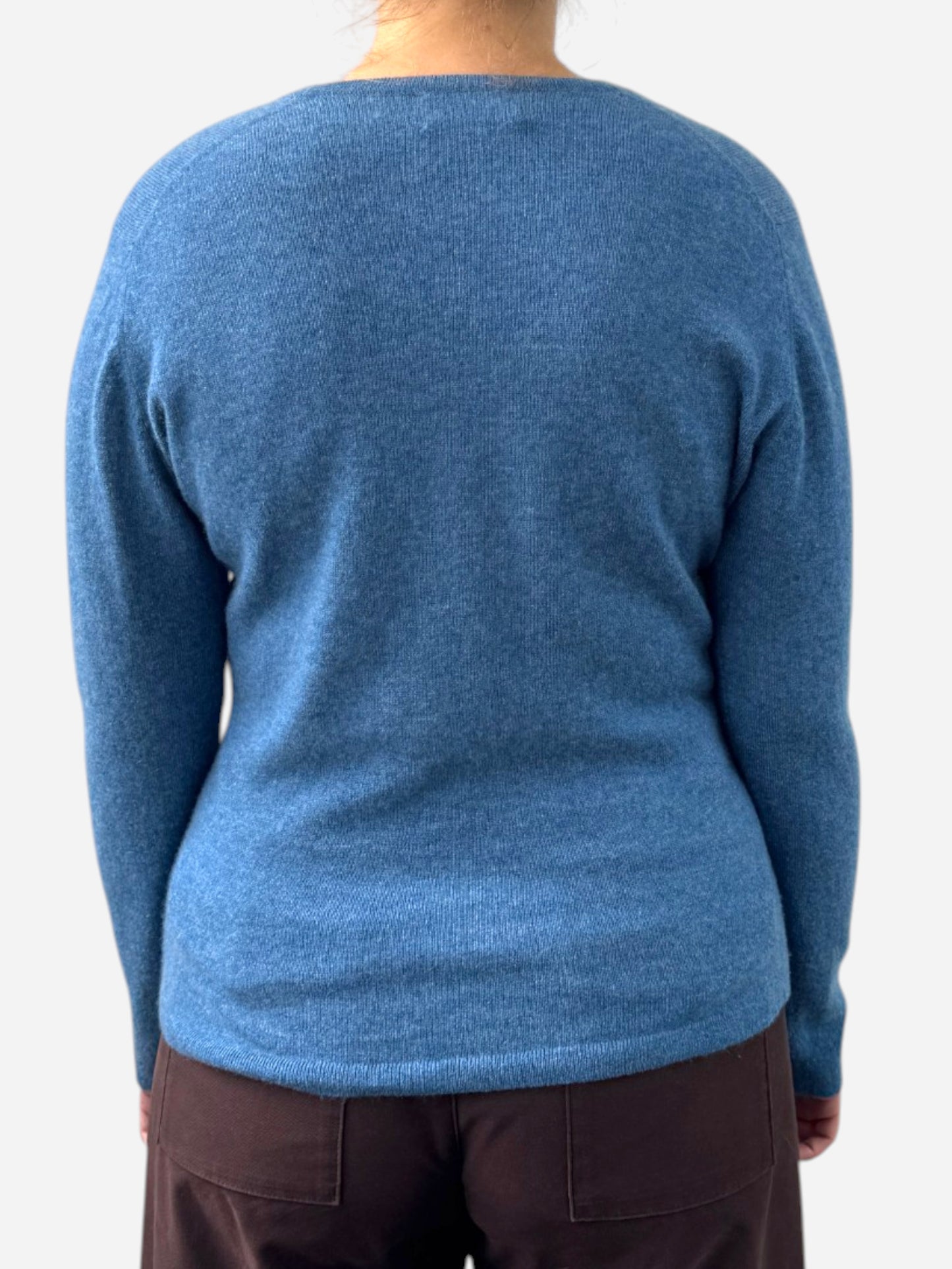 Blue Cashmere V Neck Jumper