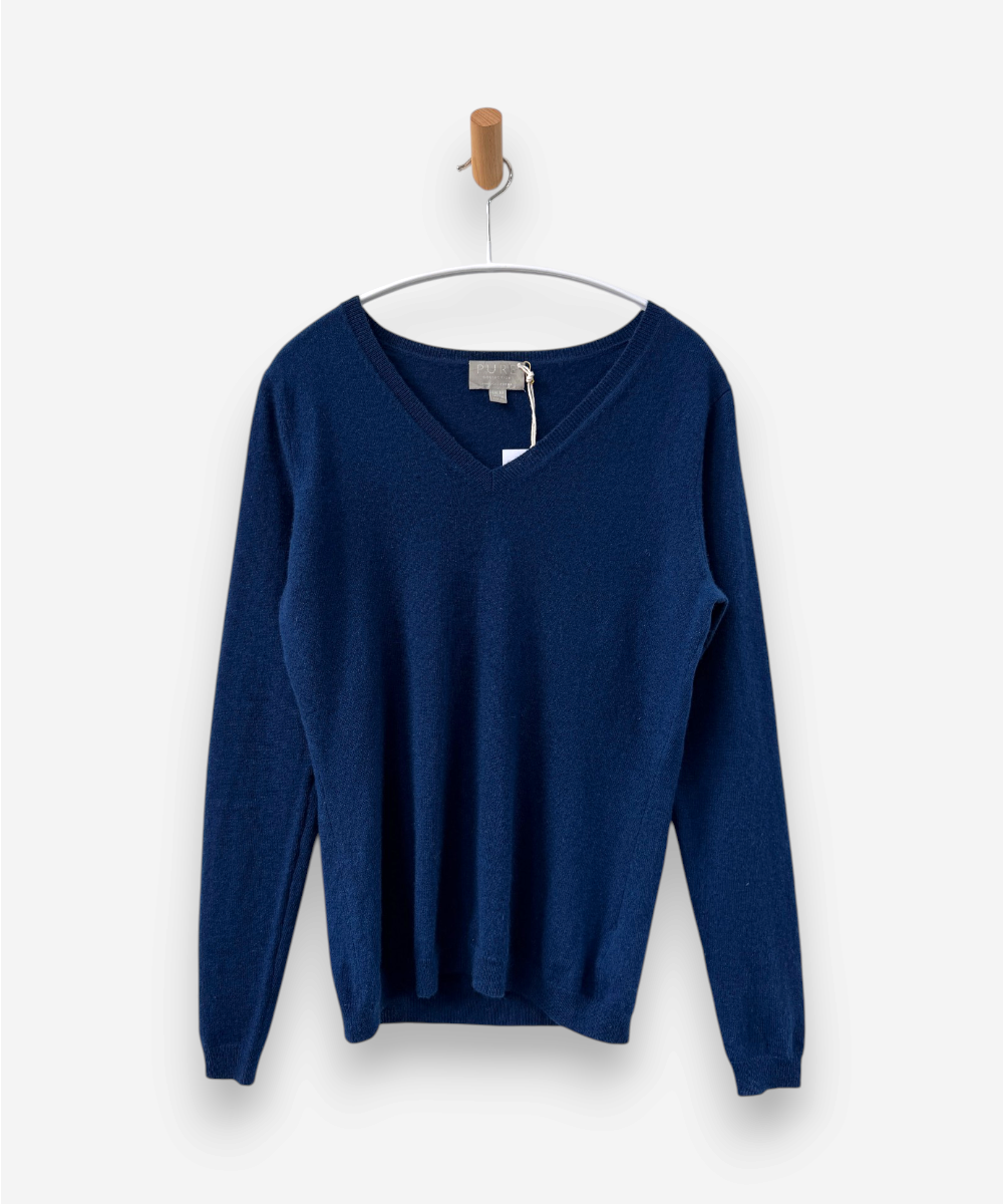 Blue Cashmere V Neck Jumper by Pure Collection