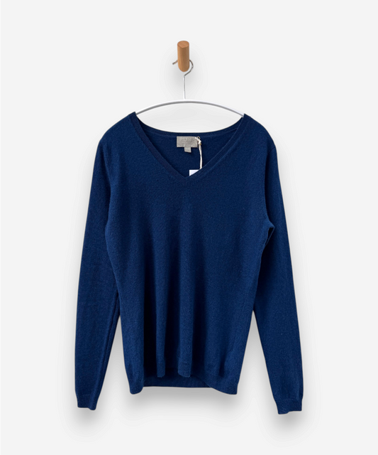 Blue Cashmere V Neck Jumper 