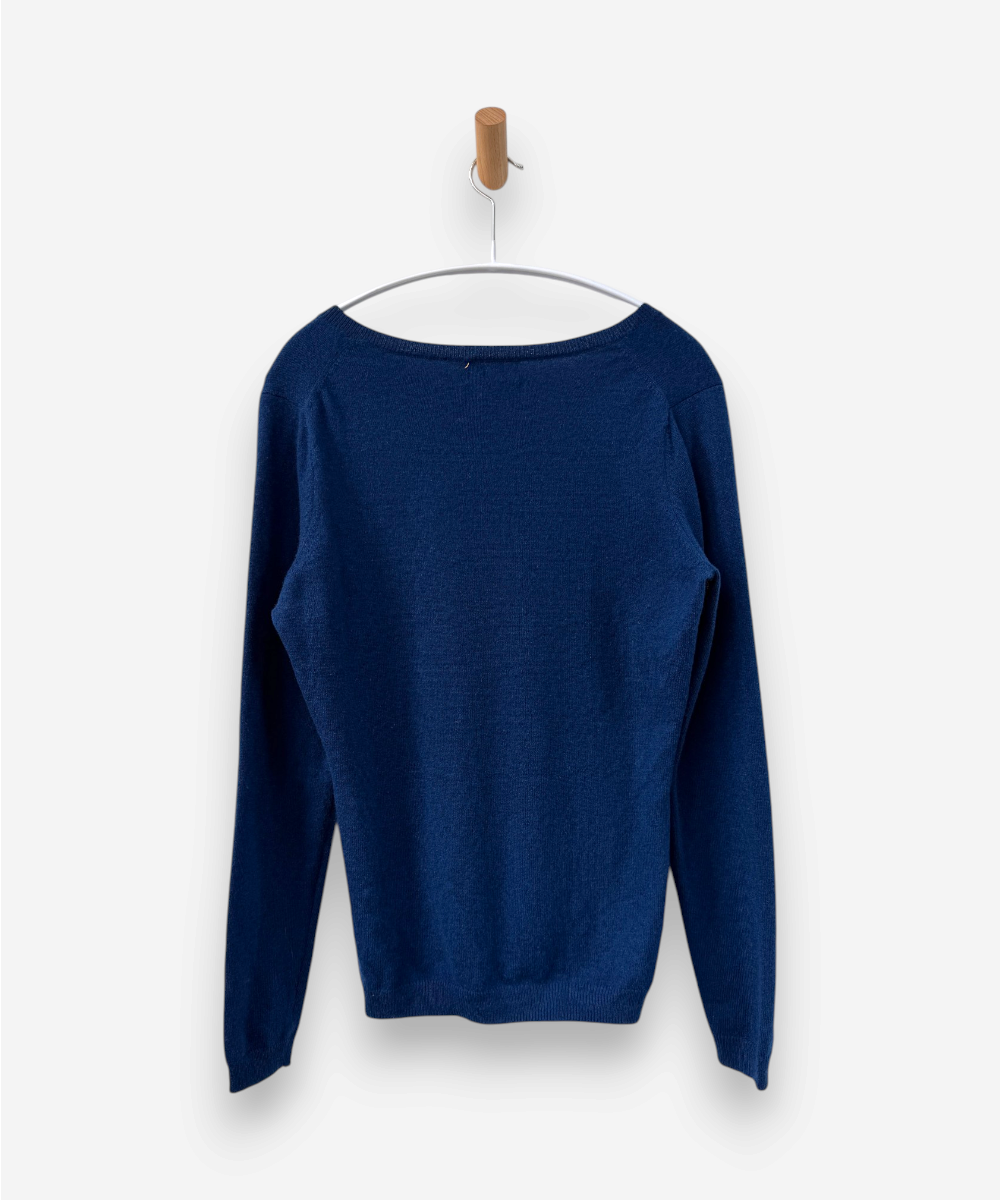 Blue Cashmere V Neck Jumper by Pure Collection