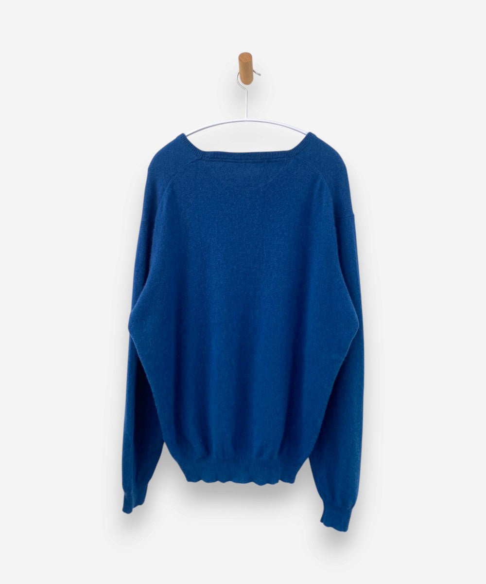 Blue Cashmere V Neck Jumper