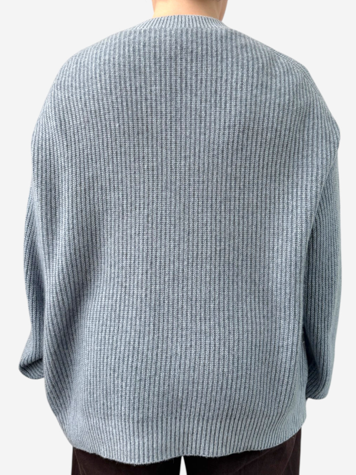 Blue Cashmere V Neck Ribbed Knit Jumper