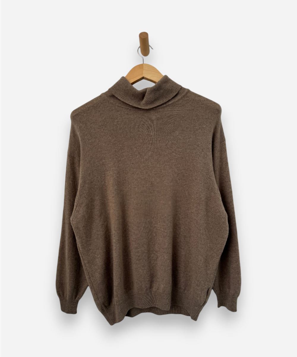 Brown Cashmere Roll Neck Jumper
