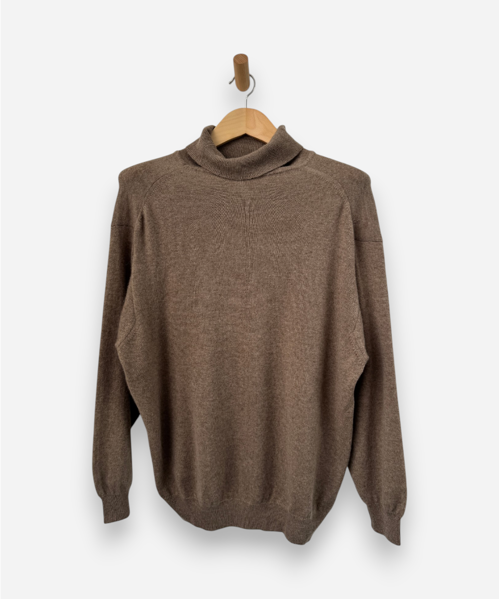 Brown Cashmere Roll Neck Jumper