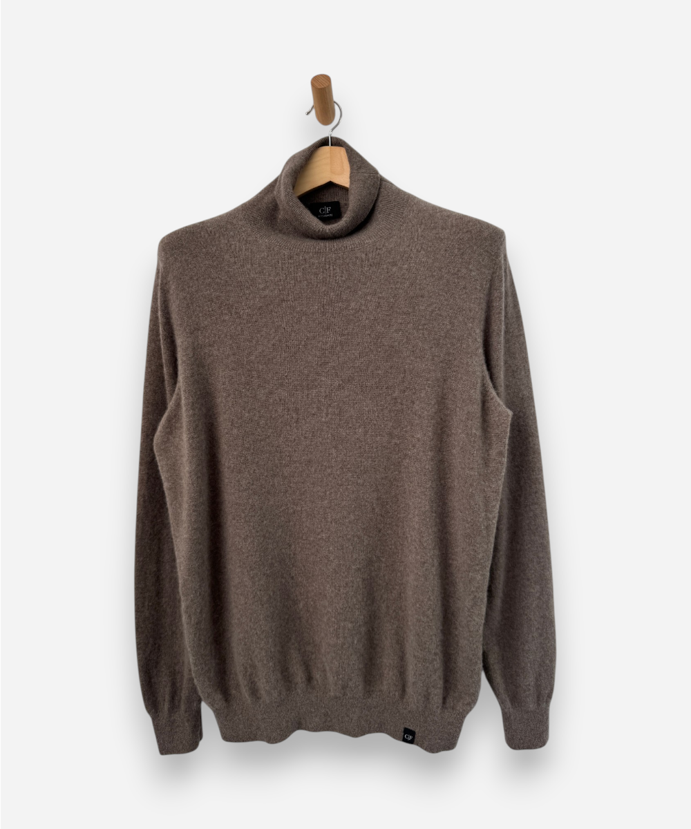 Brown Cashmere Roll Neck Jumper