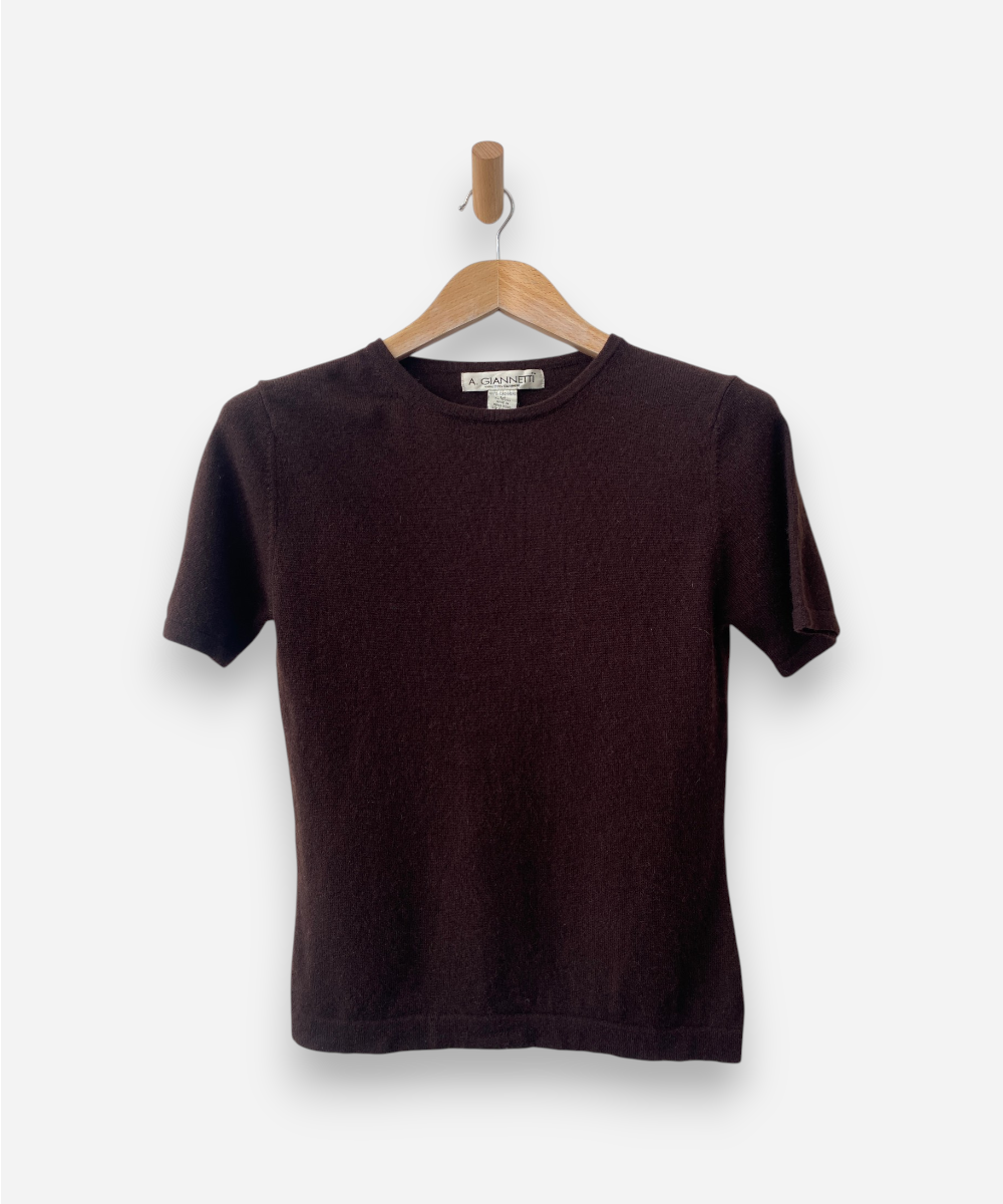 Brown Cashmere Crew Neck Top by A Giannette