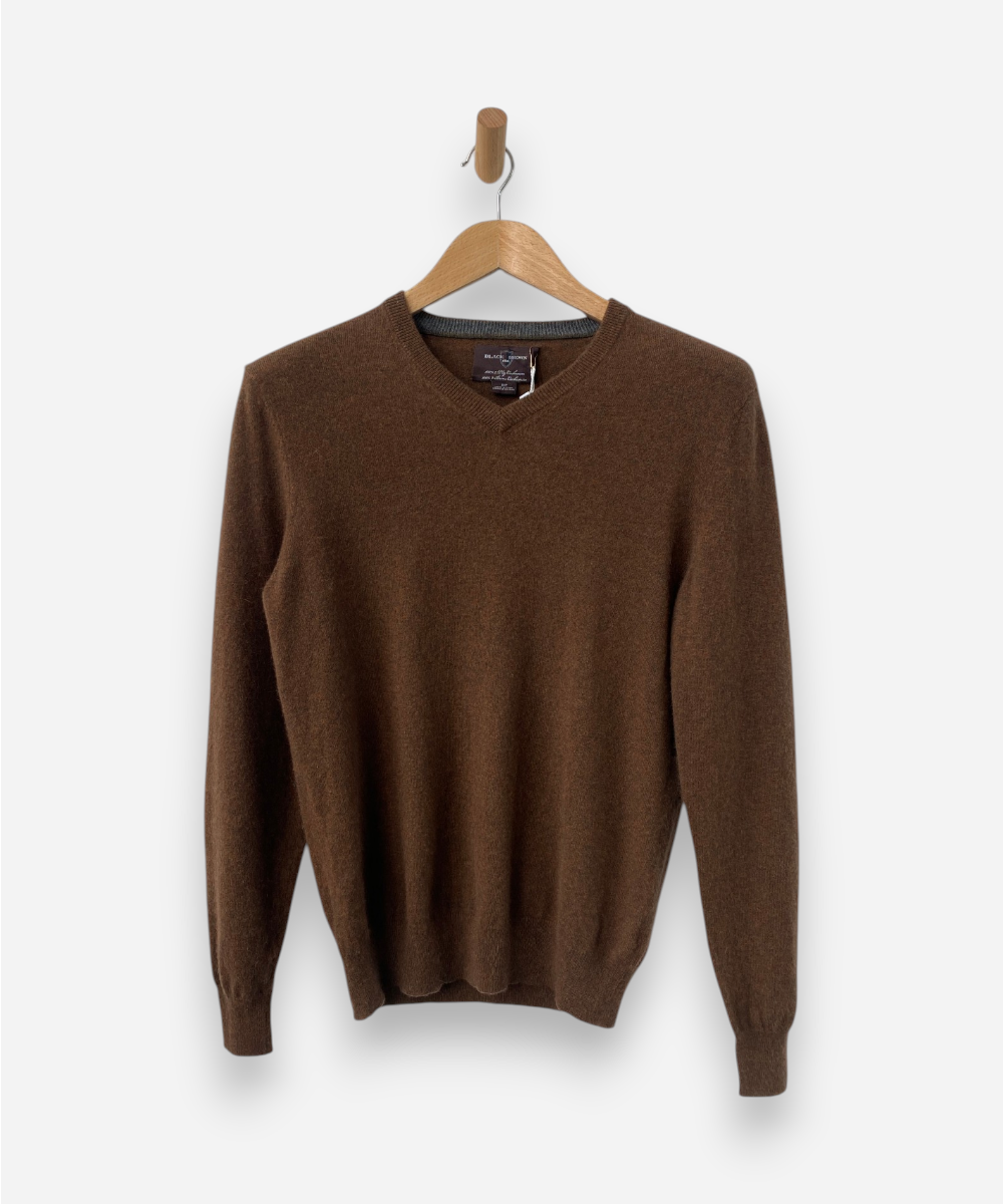 Brown Cashmere V Neck Jumper by Brown and Black