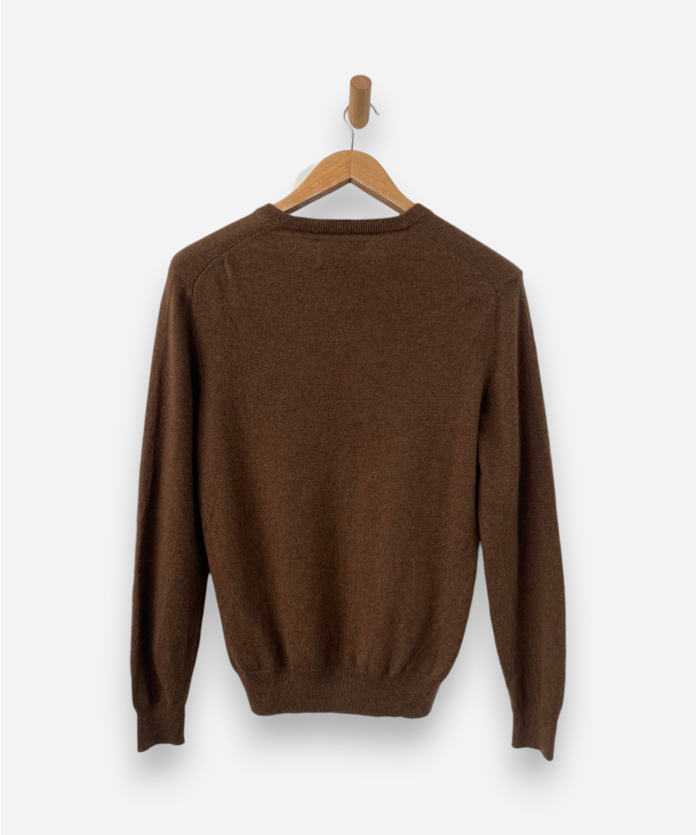 Brown Cashmere V Neck Jumper by Brown and Black