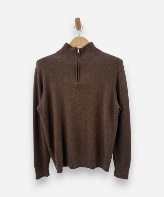 Brown Cashmere Half Zip Jumper