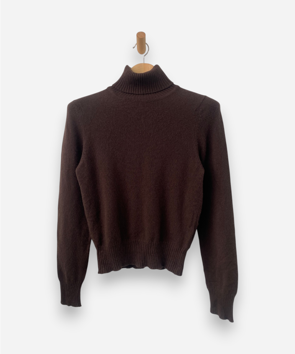 Brown Cashmere Roll Neck Jumper by Connioisseur