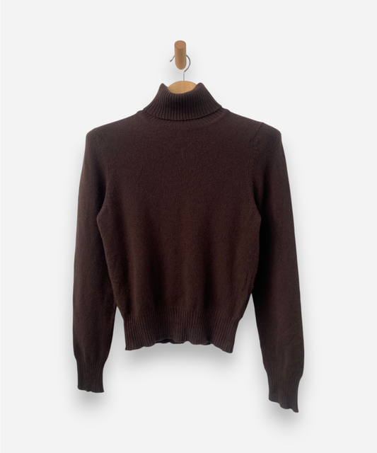 Brown Cashmere Roll Neck Jumper by Connioisseur
