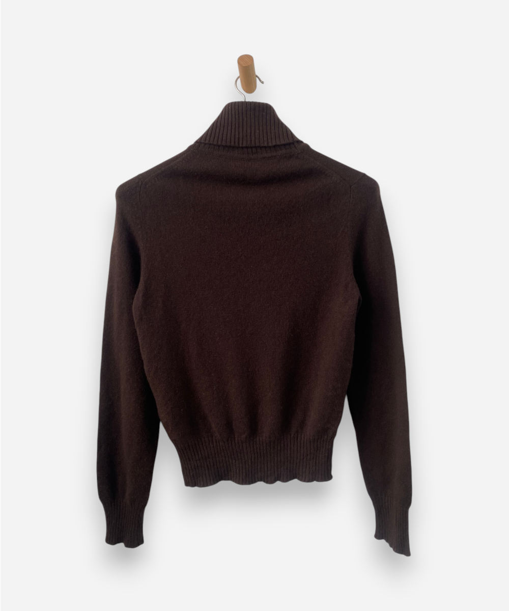 Brown Cashmere Roll Neck Jumper by Connioisseur