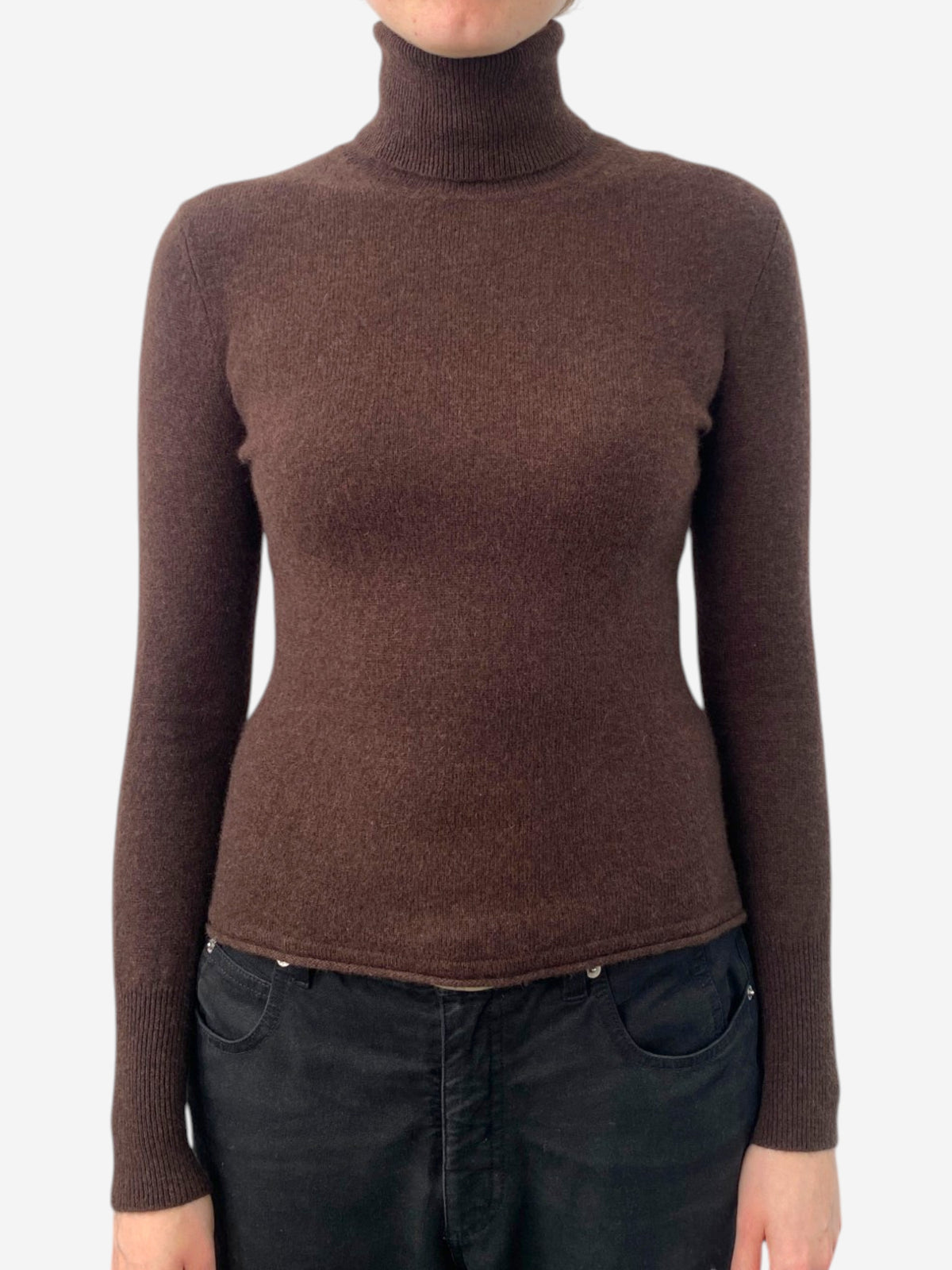 Brown Cashmere Roll Neck Jumper 