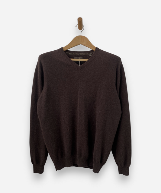 Brown Cashmere V Neck Jumper 