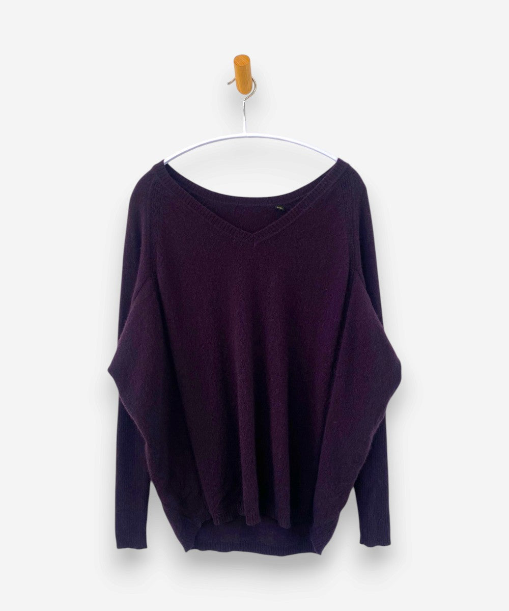 Purple Cashmere V Neck Oversized Bat Wing Jumper