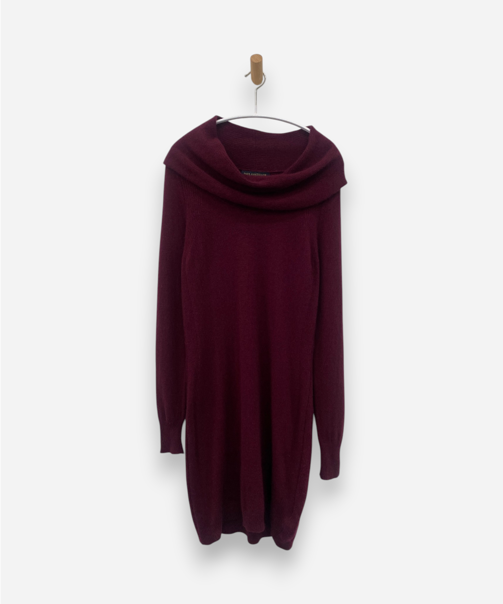 Burgundy Cashmere Cowl Neck Dress