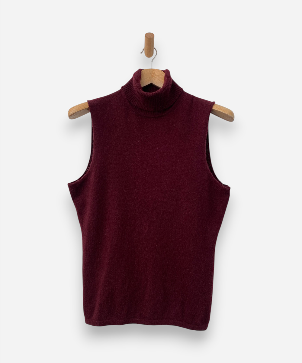 Burgundy Cashmere Roll Neck Vest by Lord and Taylor