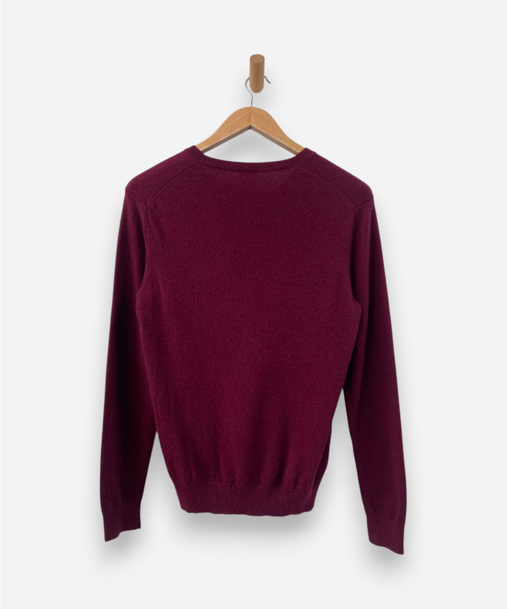Burgundy Cashmere V Neck Jumper by Uniqlo