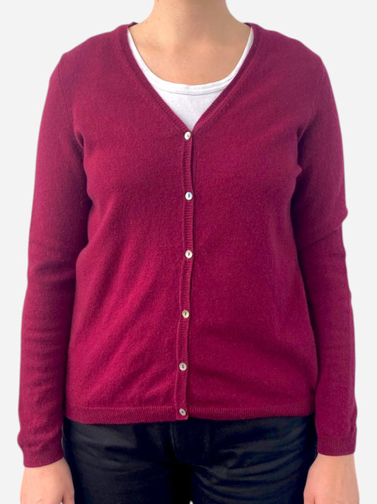 Burgundy Cashmere V Neck Cardigan by El Corte Inglés