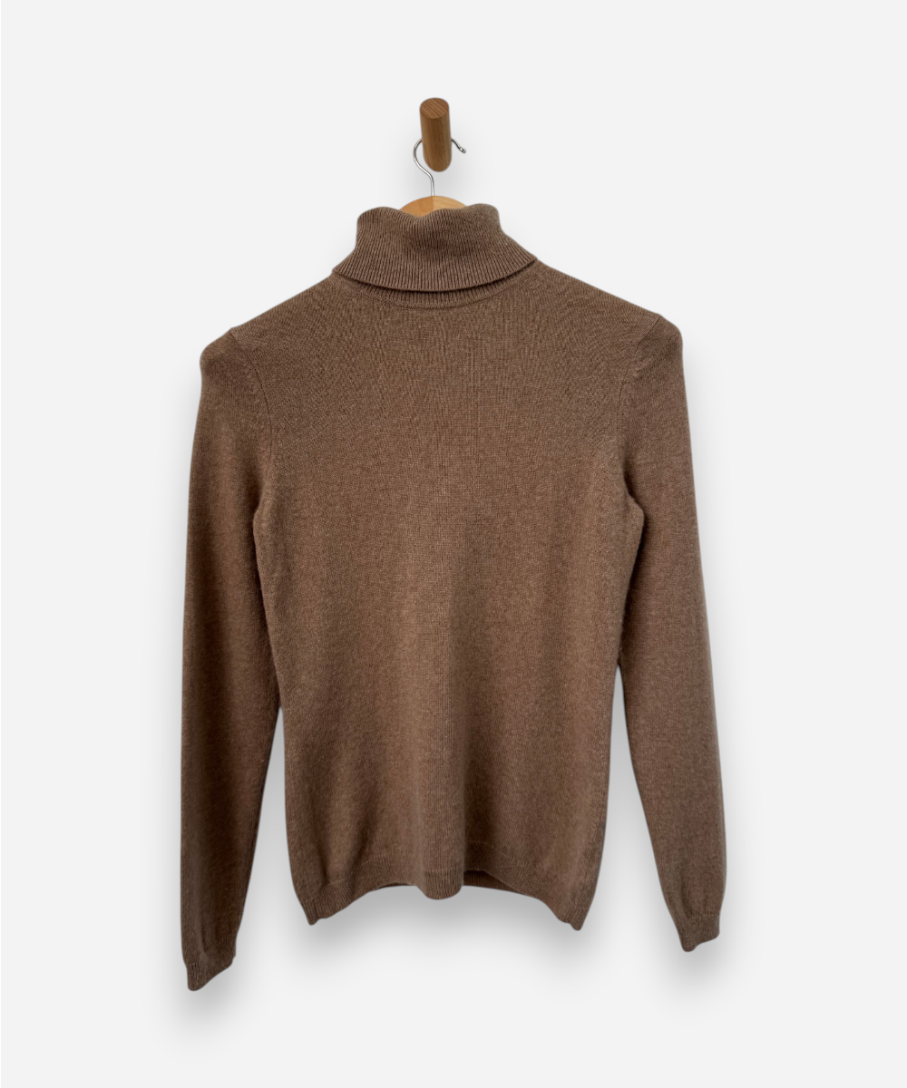 Camel Cashmere Roll Neck Jumper