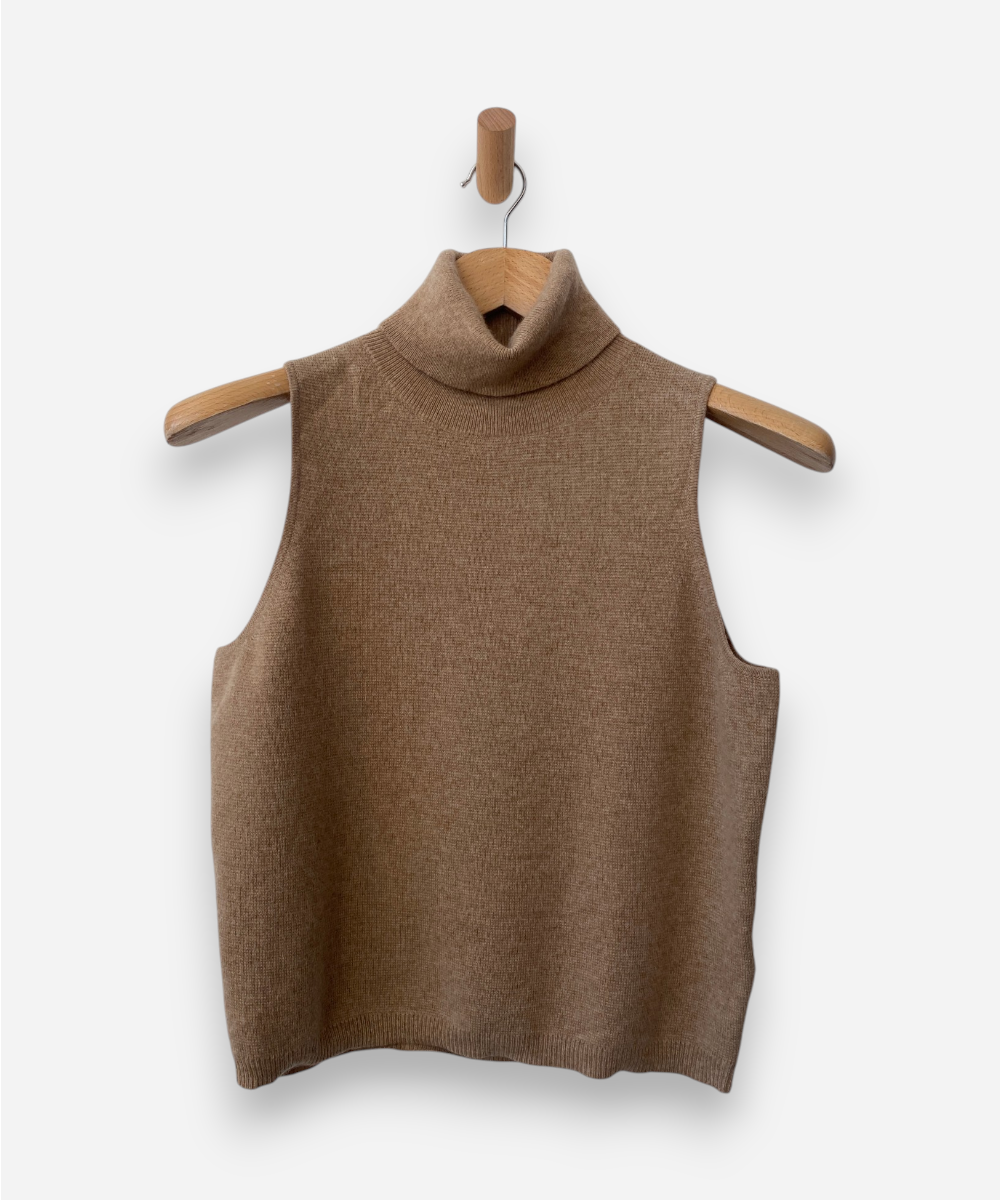 Camel Cashmere Roll Neck Vest by J Crew