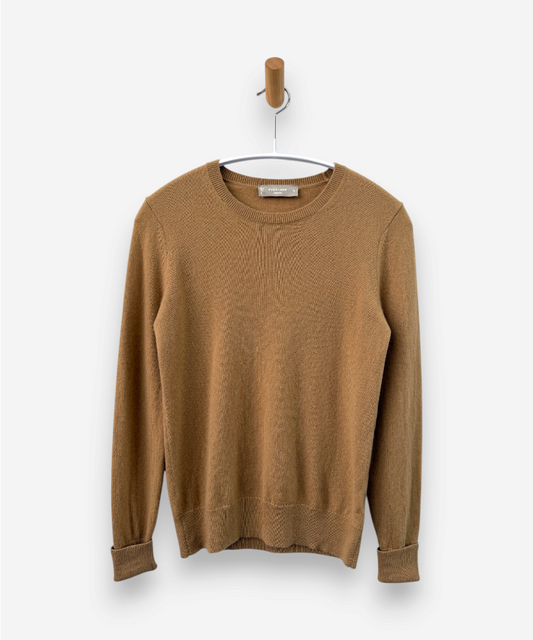 Camel Cashmere Crew Neck Cuffed Sleeve Jumper 