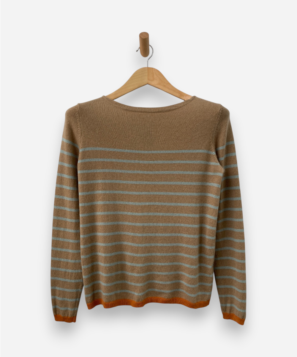 Camel Cashmere Round Neck Striped Jumper by UNIQLO & Ines De La Fressange