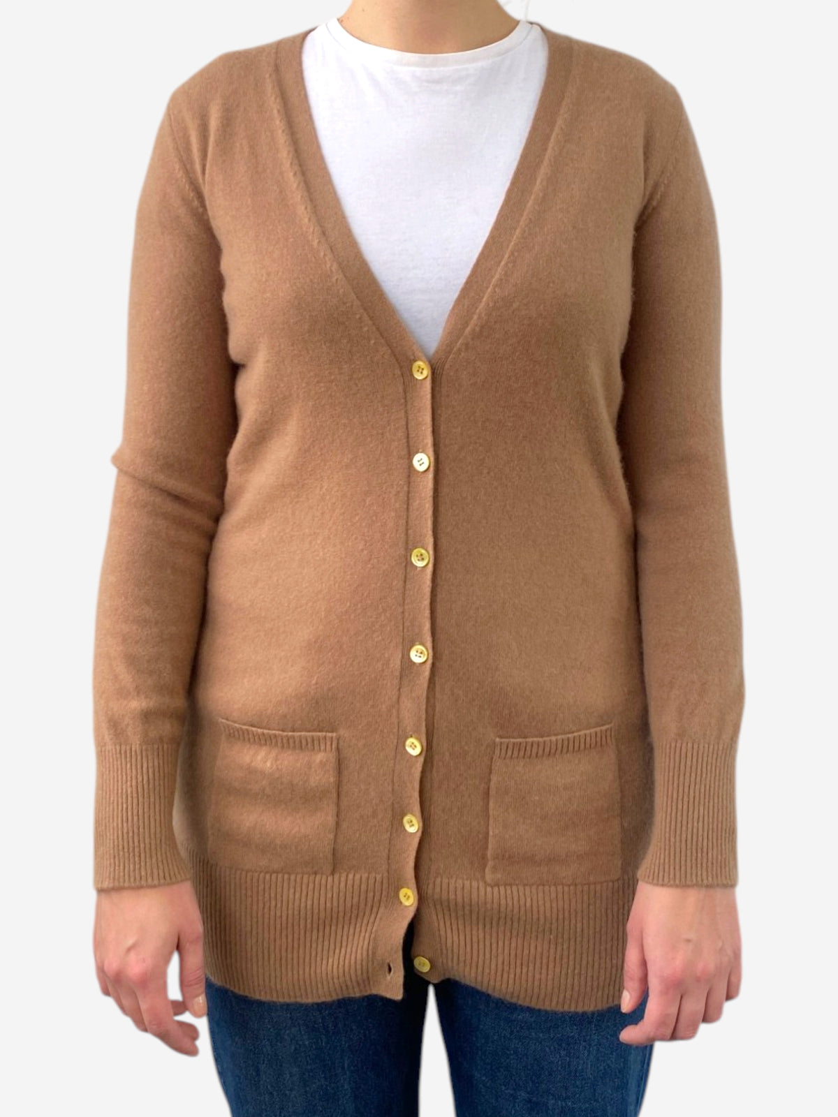 Camel Cashmere V Neck Cardigan 