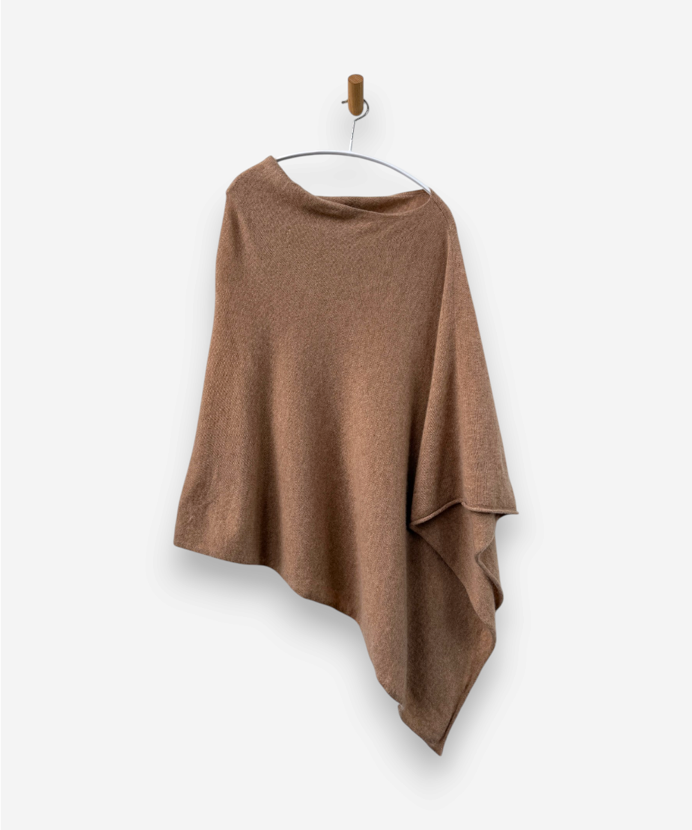 Camel Cashmere V Neck Poncho by Perfect Cashmere