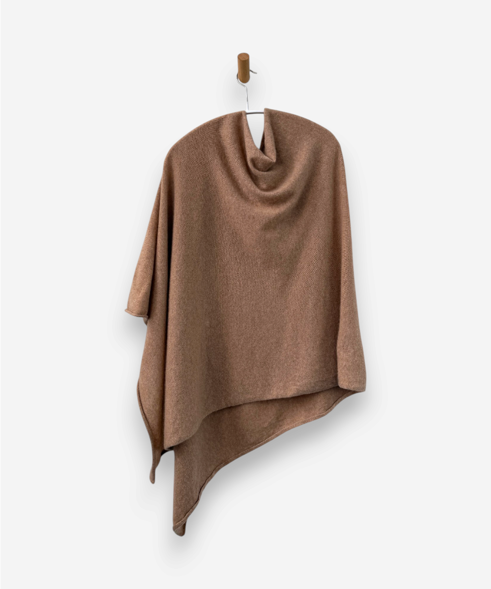 Camel Cashmere V Neck Poncho by Perfect Cashmere
