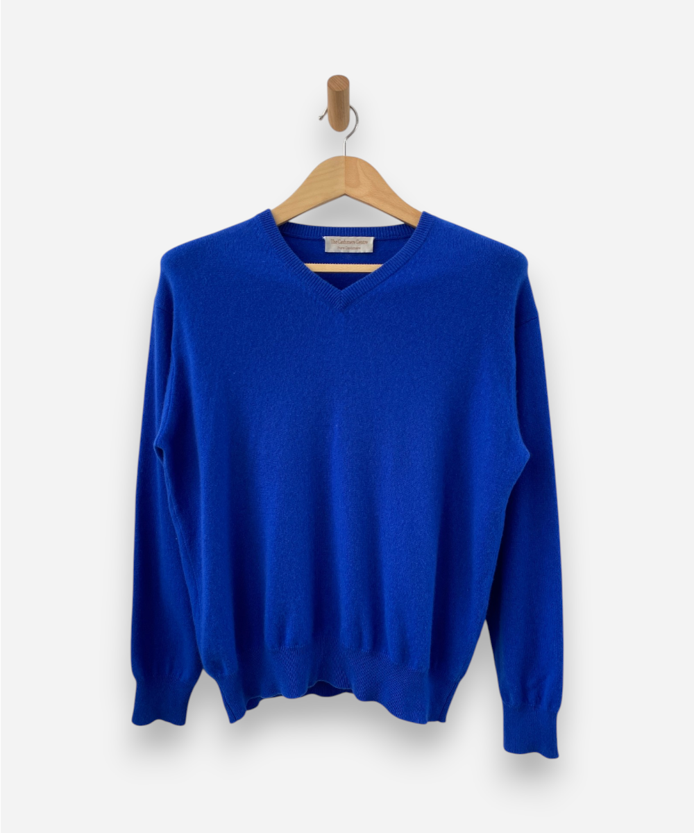 Cobalt Blue Cashmere V Neck Jumper by The Cashmere Centre