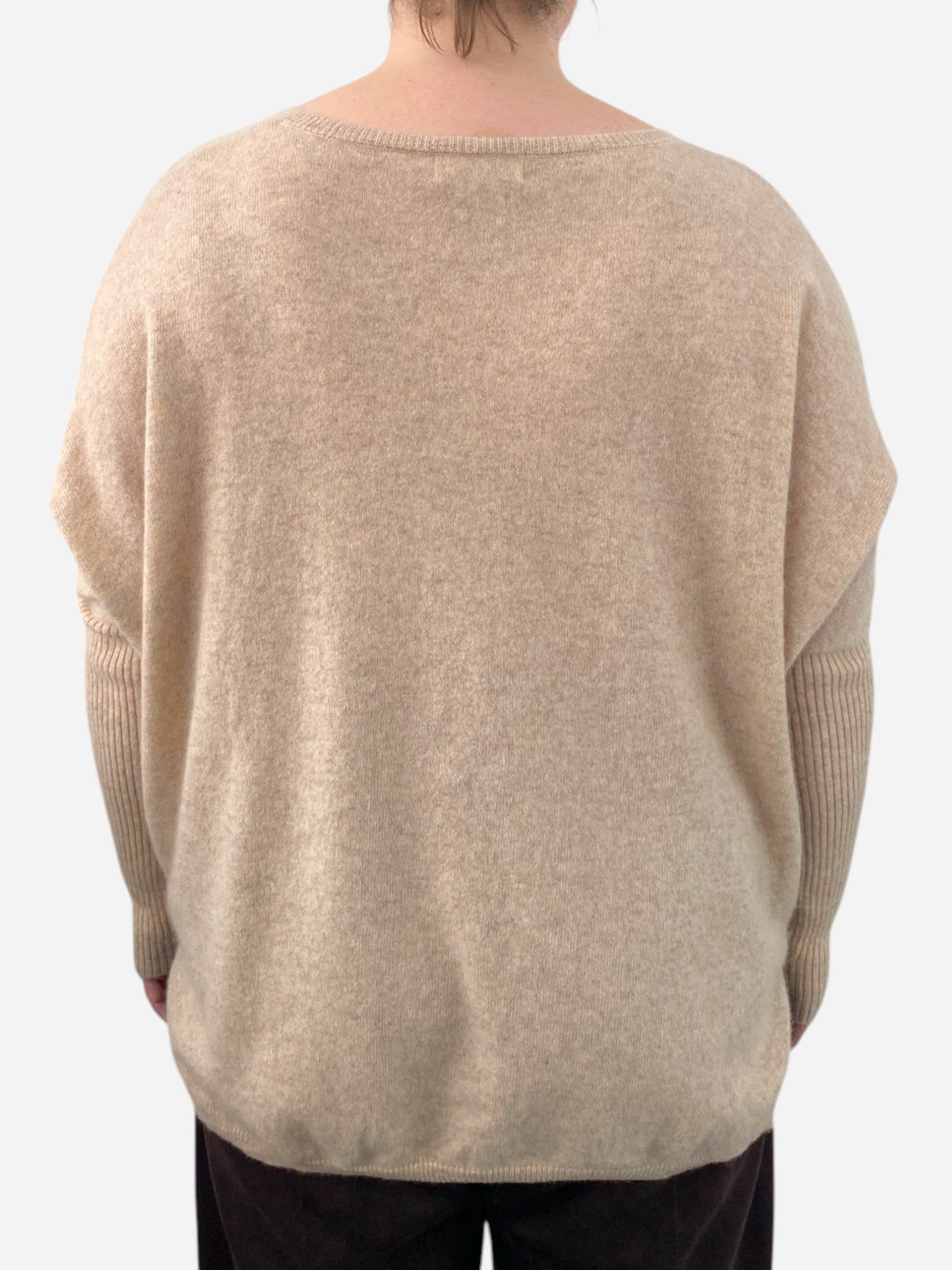 Beige Cashmere V Neck Oversized Bat Wing Jumper