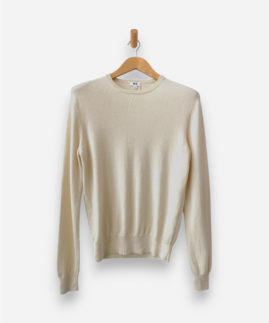 Cream Cashmere Crew Neck Jumper by Uniqlo