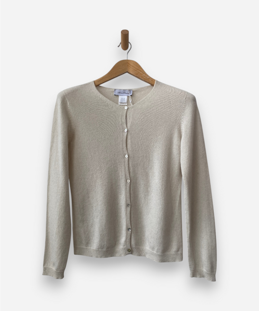 Cream Cashmere Round Neck Cardigan by Alinia Oliviere
